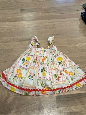 Rachel Zoe White Lemon-Print Sundress with Red Trim